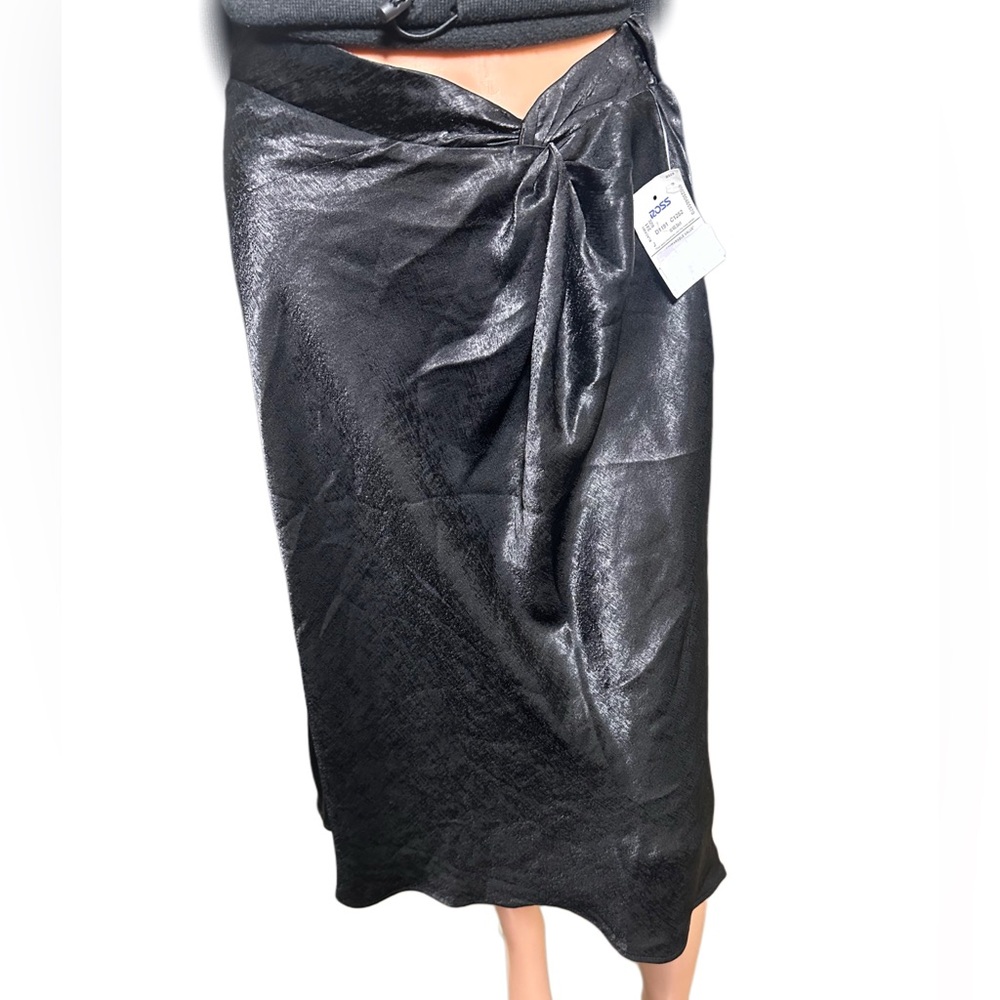 Gray Wrap Midi Skirt with Tie Front